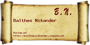 Balthes Nikander névjegykártya